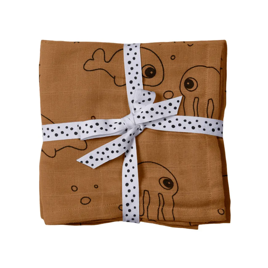 Done by Deer Tuch Swaddle Sea Friends Mustard 2er-Set