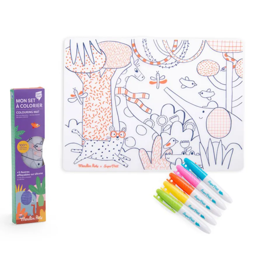 Moulin Roty Tischset & 5 abwaschbare Filzstifte Toupitis