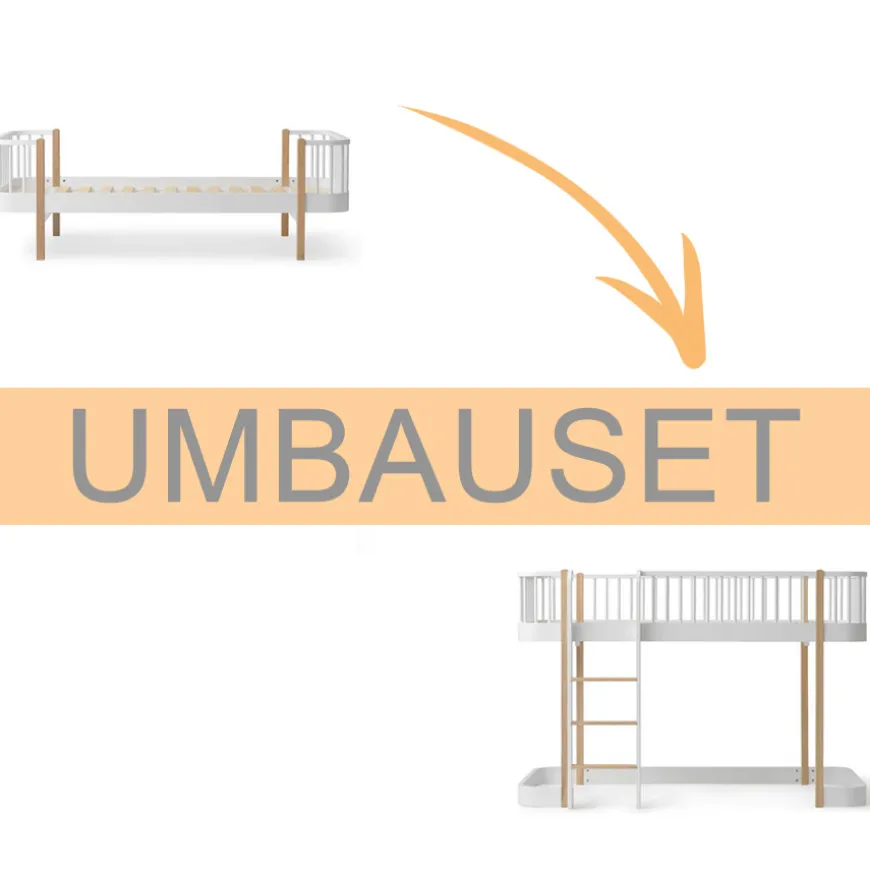 Oliver Furniture Umbauset Wood Original Einzelbett/Juniorbett zum halbhohen Hochbett 138 cm weiu00df/Eiche