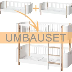 Oliver Furniture Umbauset Wood Mini+ 2 Juniorbetten zum halbhohen Etagenbett Weiu00df/Eiche