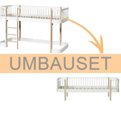 Oliver Furniture Umbauset Wood Original Halbhohes Hochbett zu Einzelbett, Weiu00df/Eiche