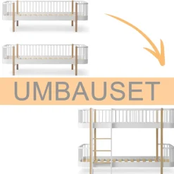 Oliver Furniture Umbauset Wood Original 2 Bettsofas zu halbhohem Etagenbett Weiu00df/Eiche