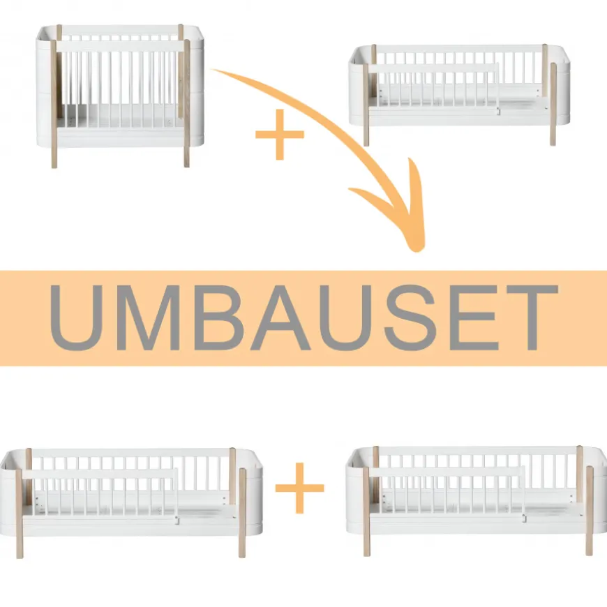 Oliver Furniture Umbauset Wood Mini+ Basic und Geschwisterset zu 2 Juniorbetten Weiu00df/Eiche