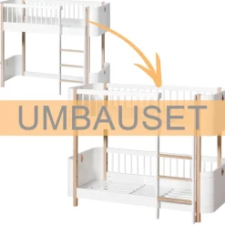 Oliver Furniture Umbauset Wood Mini+ halbhohes Hochbett zum halbhohen Etagenbett Weiu00df/Eiche