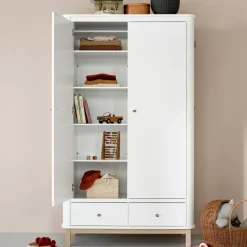 Oliver Furniture Wood Kleiderschrank 2-Tu00fcrig Weiu00df/Eiche