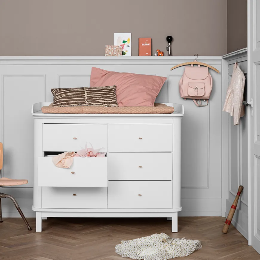 Oliver Furniture Wood Wickelkommode 6 Schubladen mit grou00dfer Wickelplatte Weiu00df